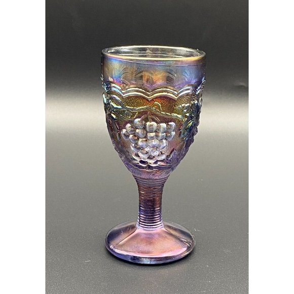 Imperial Purple Carnival Glass Grape Wine Glass Stem Wine Glass 4" Tall - Picture 4 of 10
